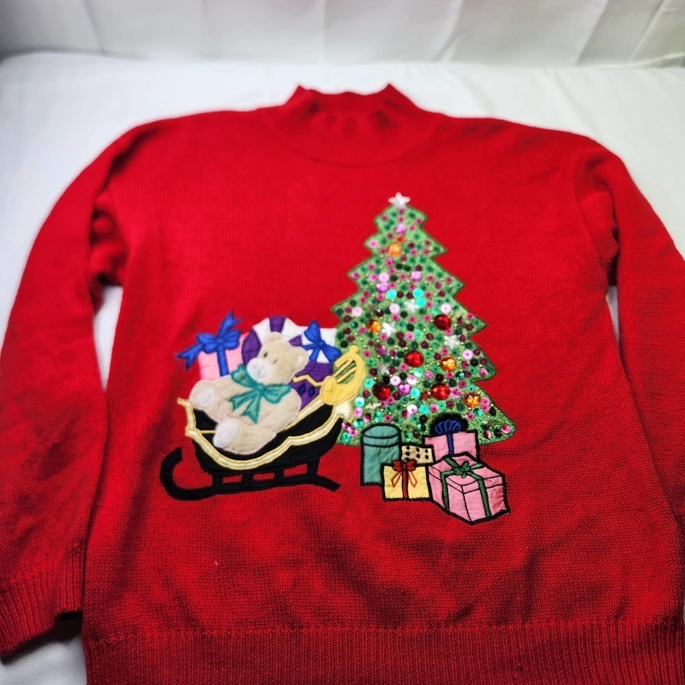 Vintage Cotton Collectables Sequin Stitch Christmas Sweater Womens Large Holiday